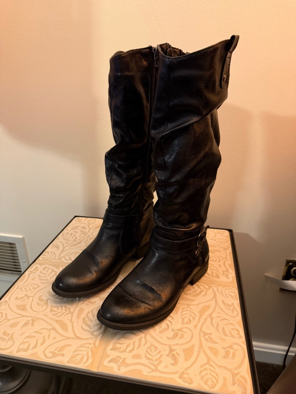 White Mountain Layton Black Knee High Slouch Riding Boots